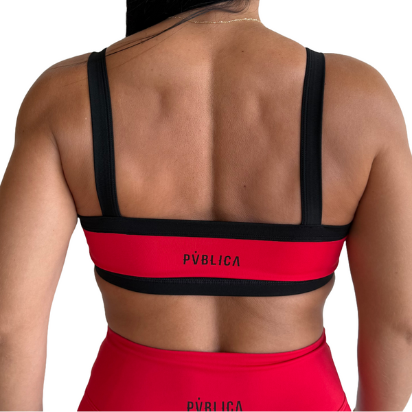 SPORTS BRA 'FLOW' WOMEN - RED & BLACK