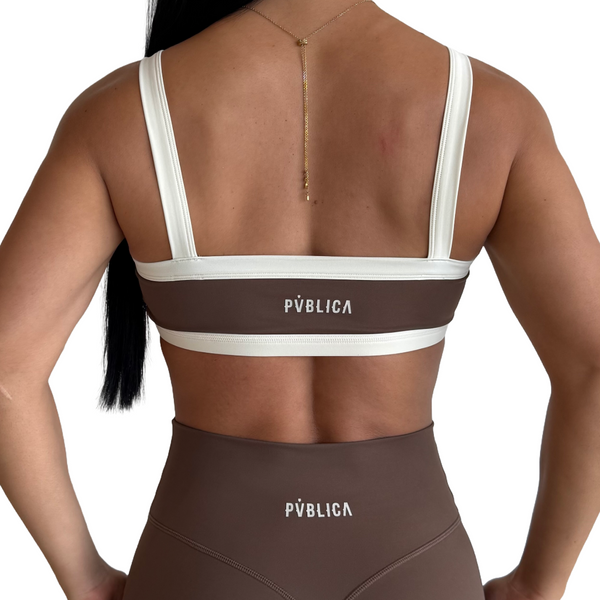 SPORTS BRA 'FLOW' WOMEN - BROWN & CREAM
