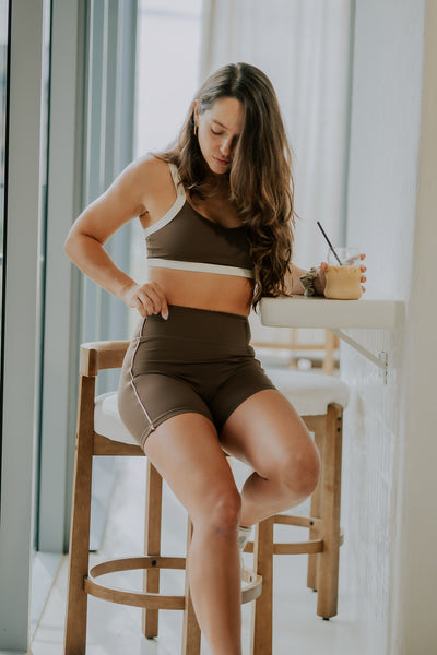SPORTS BRA 'FLOW' WOMEN - BROWN & CREAM
